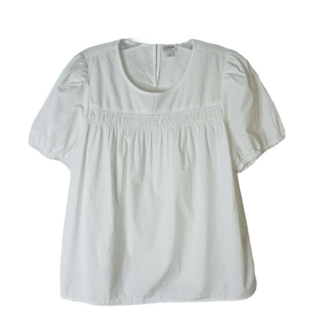J. Crew white cottagecore preppy popover cotton pleated top medium